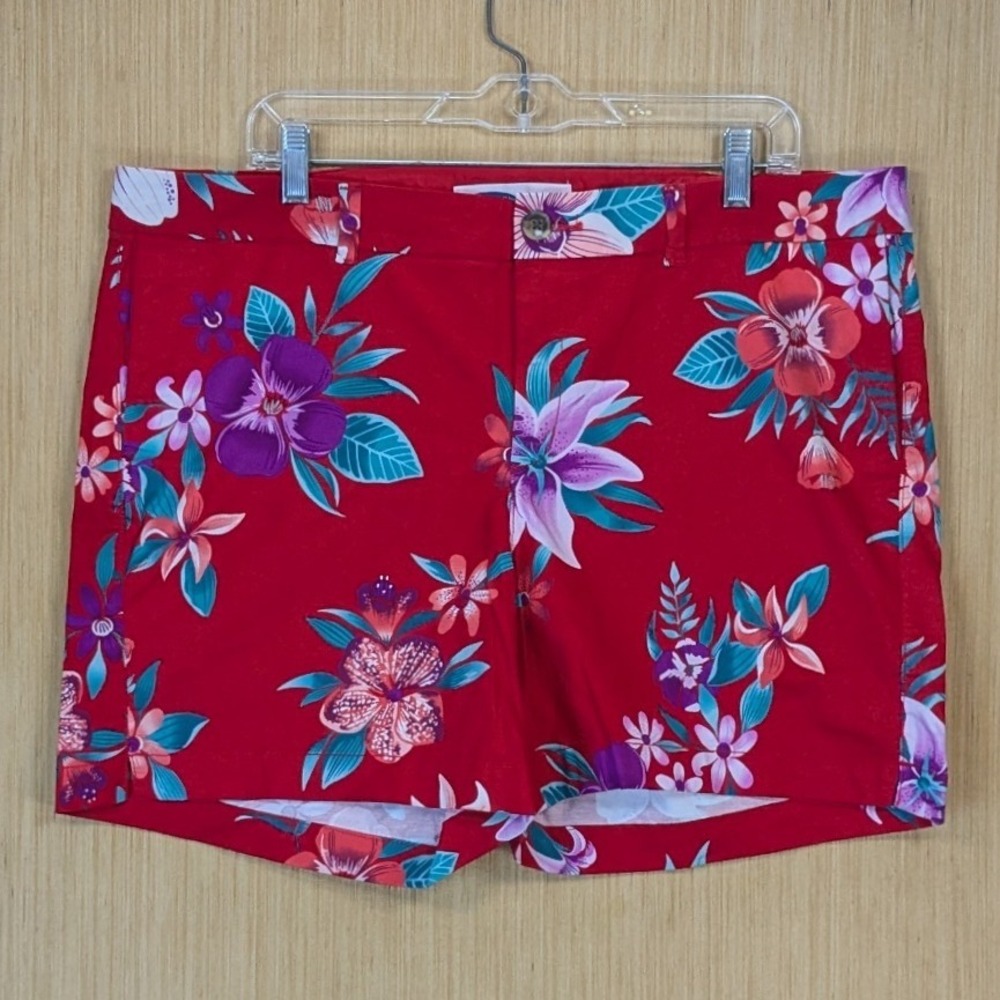 Old Navy Everyday Shorts Womens 16 Red Tropical Beach Resortwear Floral Casual